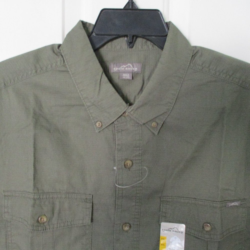 Eddie Bauer Mens S/S Khaki Green Cotton Casual Button Down Shirt NWT - Size XXL